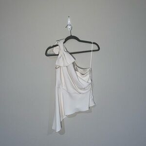 Amanda Uprichard White One-Shoulder Top w/ bow size Small